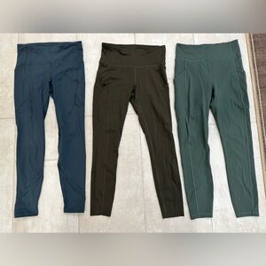 Lululemon- Set of Three Athletic Leggings in blue/green tones